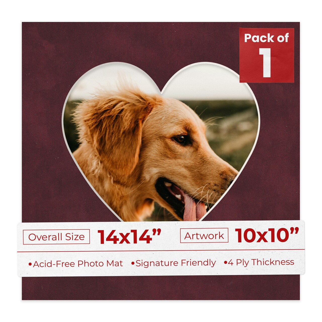 Dark Red Suede Mat Board for 14x14 Frames - Heart Opening for 10x10 Photos